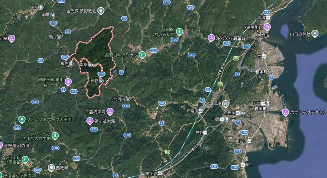 山口県岩国市美川町南桑の山林｜錦川周辺、土地17,440㎡・0円 写真 2