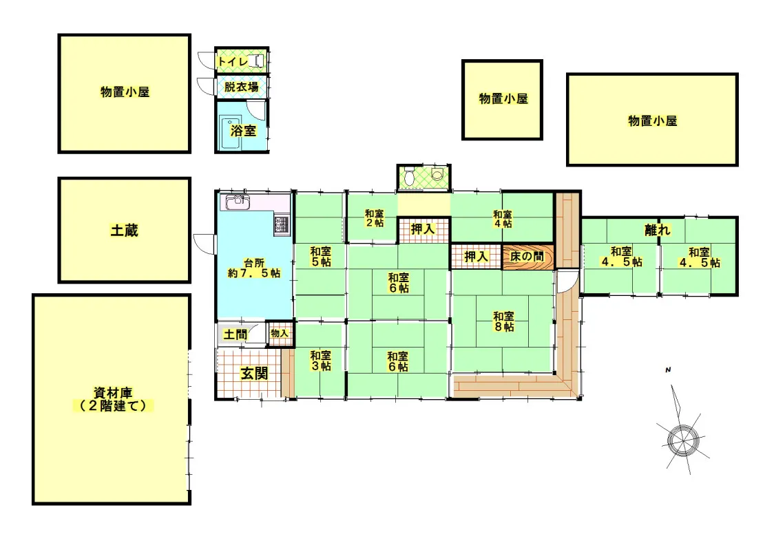 愛媛県大洲市春賀の平屋住宅｜木造3K・建物面積132.23㎡・畑付き 写真 9