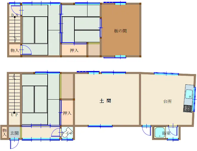 岡山県笠岡市吉浜の木造3DK賃貸住宅｜広い土間・倉庫付き 写真 2