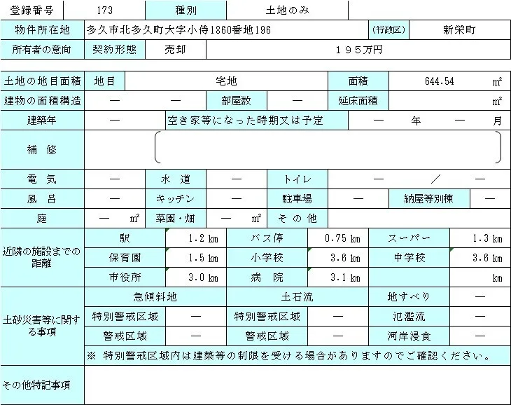 佐賀県多久市北多久町大字小侍の売地｜更地644.54㎡ 写真 6